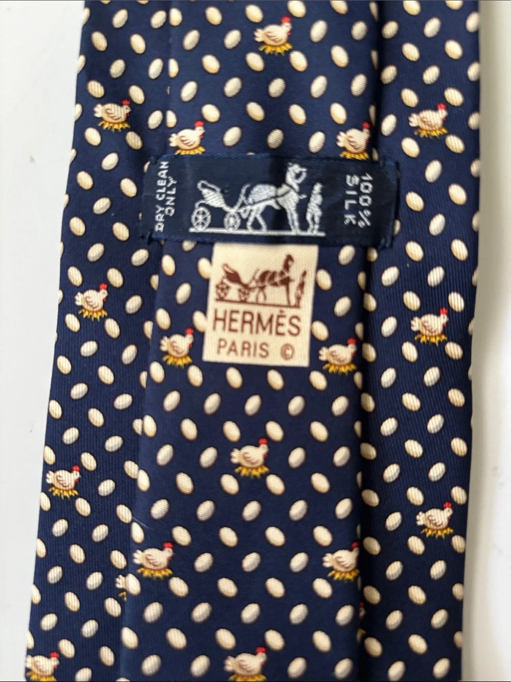 Vintage Hermes Navy Chicken Tie ~ Silk